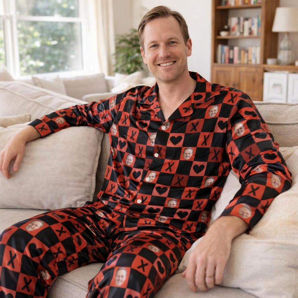 Matching personalised photo pyjamas for couples with custom face design