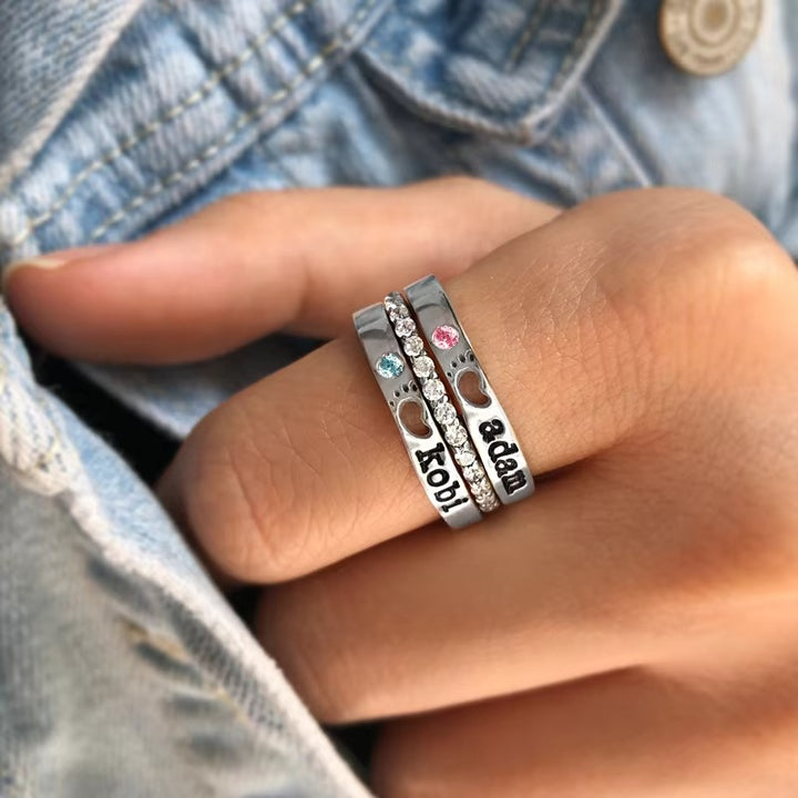 Birthstone & Footprint Custom Ring