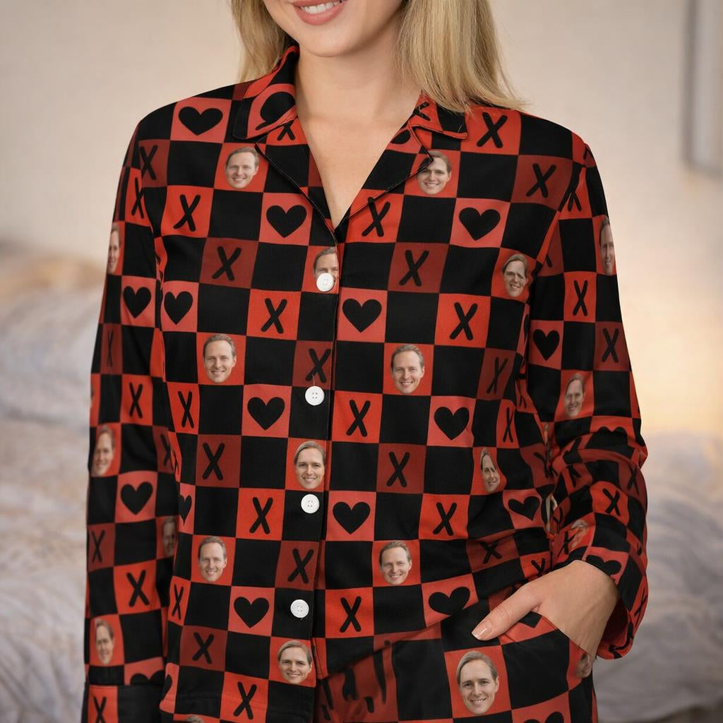 Matching personalised photo pyjamas for couples with custom face design