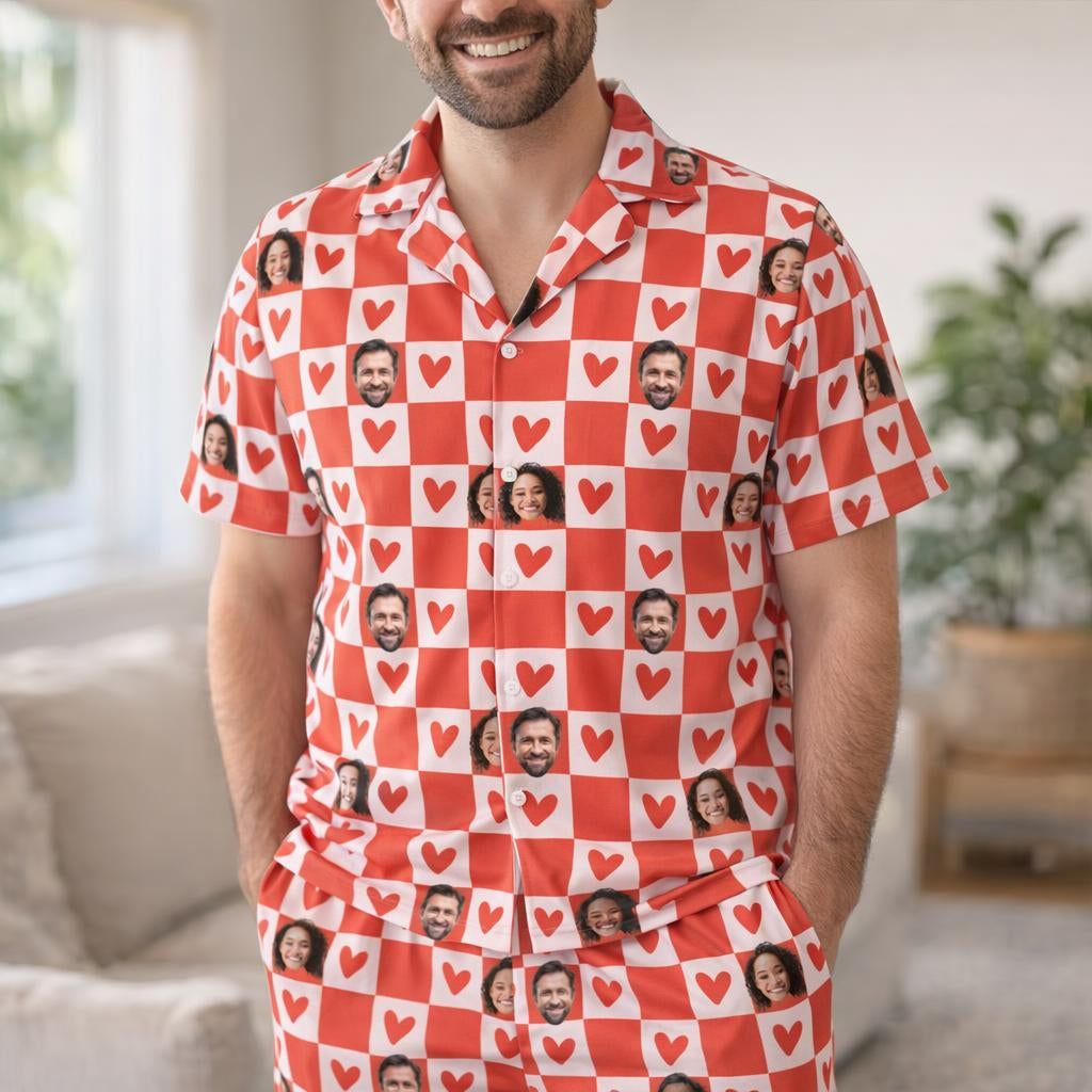 Custom Face Photo Pyjamas – Personalised Valentine’s Gift (Hearts)