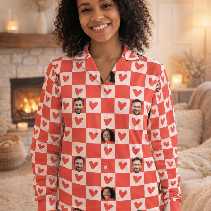 women valentines pjs with face