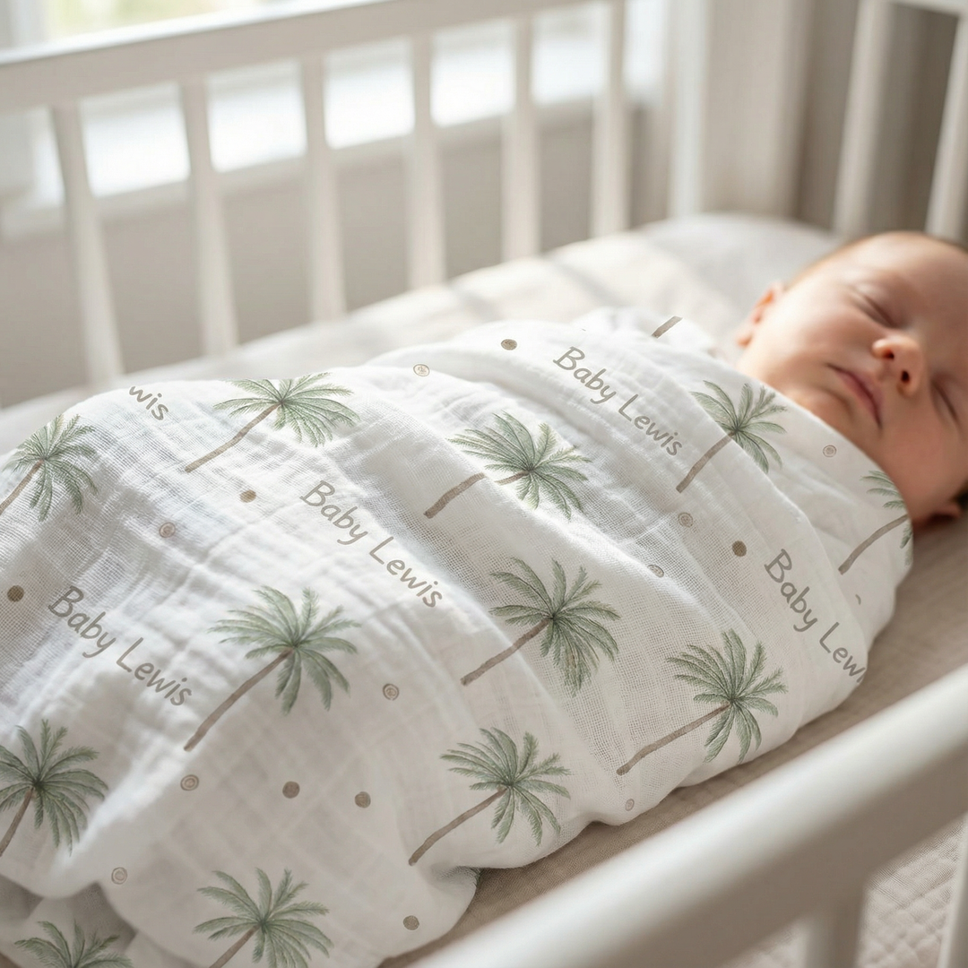 Personalised muslin swaddle wrap with baby&