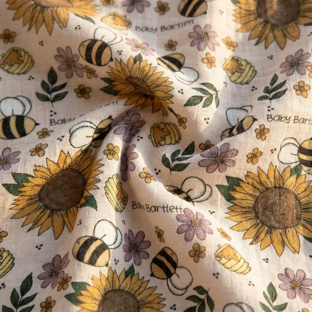 Personalised muslin swaddle wrap with baby’s name, soft breathable fabric, 120x120cm size for newborns and babies