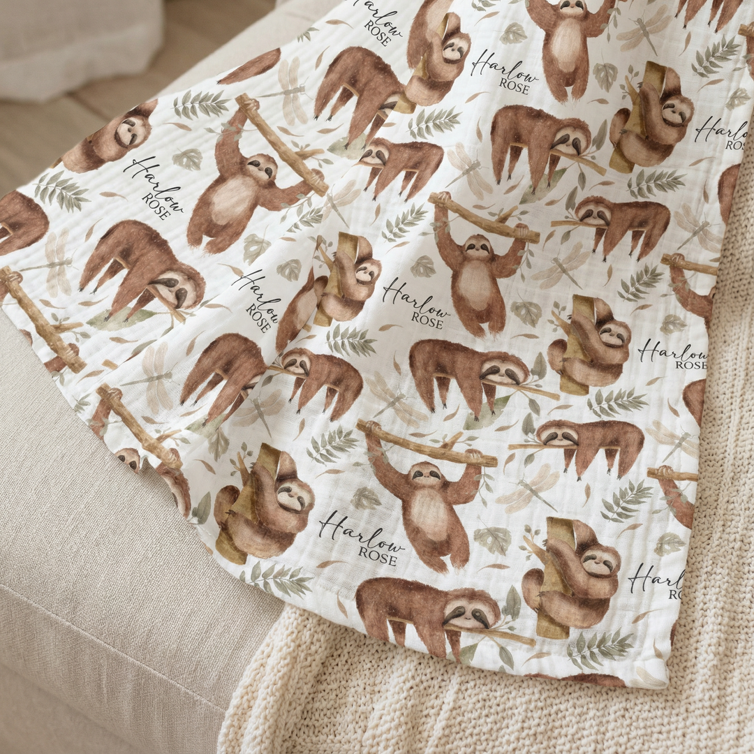 Personalised custom muslin swaddle wrap for newborns with baby name, soft breathable fabric, 120x120cm size