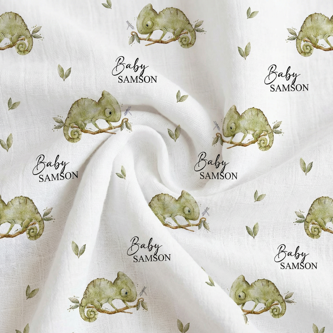 Personalised soft breathable muslin swaddle wrap with baby name, 120x120cm, gentle for newborns and machine washable