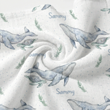 Personalised muslin swaddle wrap with baby name, soft breathable fabric, 120x120cm size, ideal for newborns and gifting
