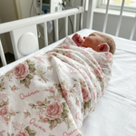 Personalised muslin swaddle wrap with baby name, soft breathable fabric 120x120cm for newborns