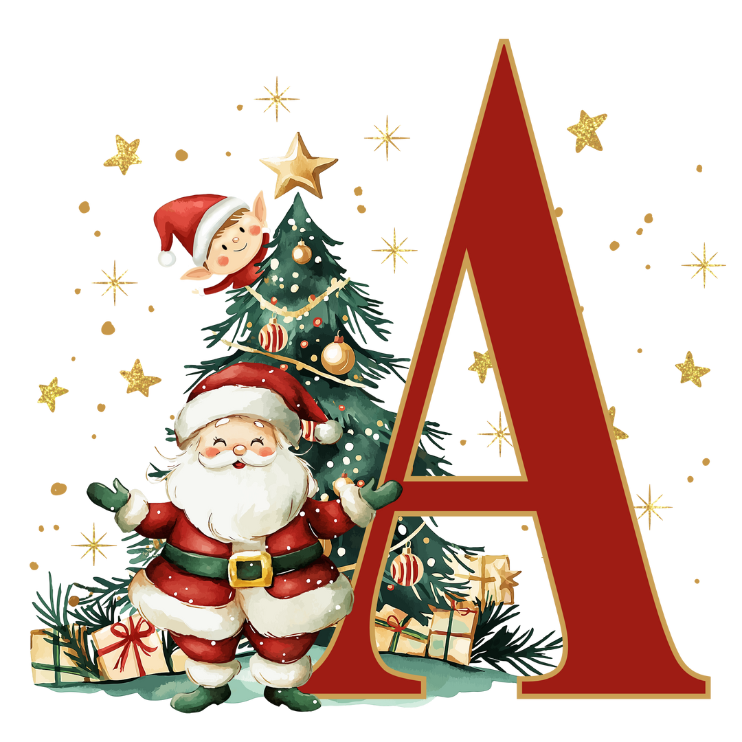 Initial Christmas Drawstring Sack - Santa Claus