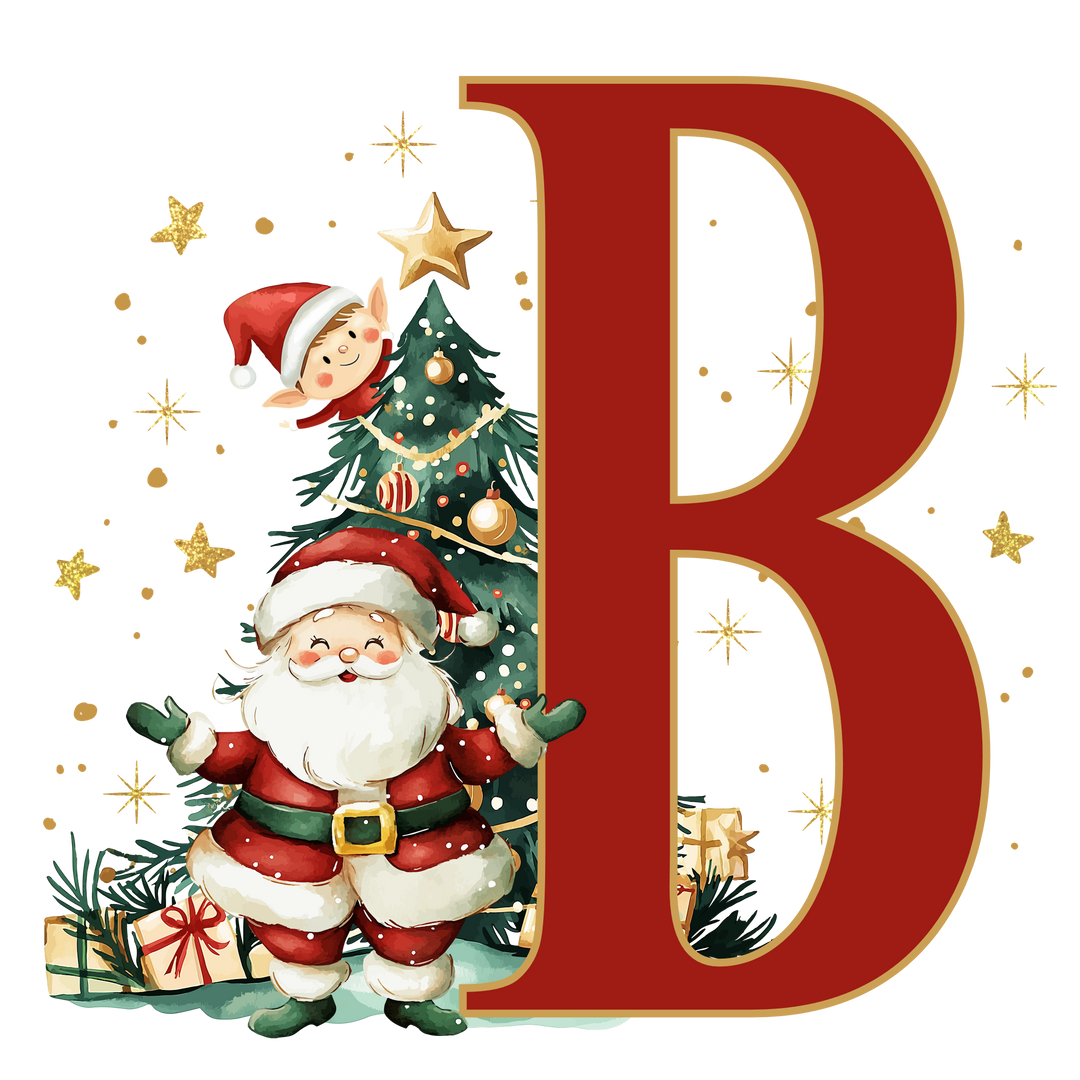 Initial Christmas Drawstring Sack - Santa Claus