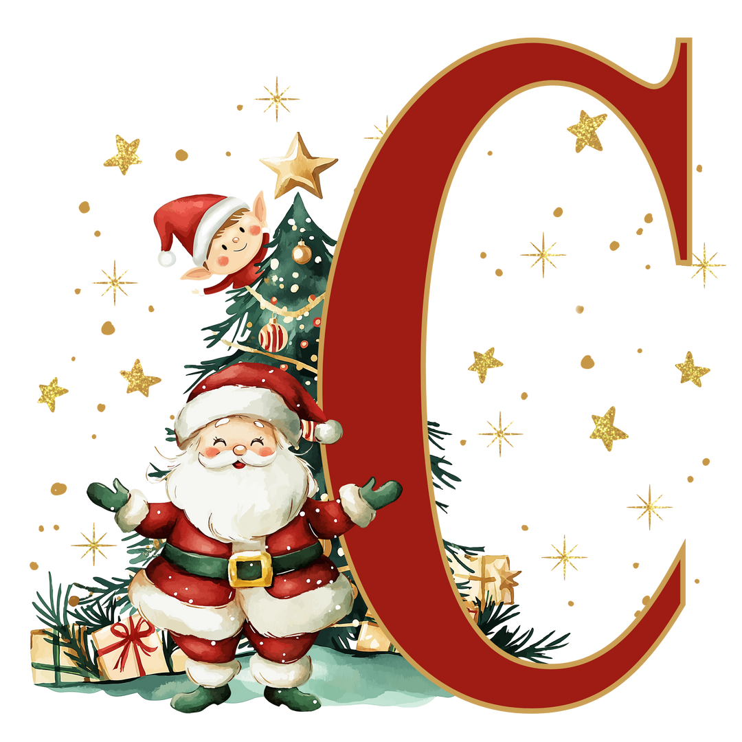Initial Christmas Drawstring Sack - Santa Claus