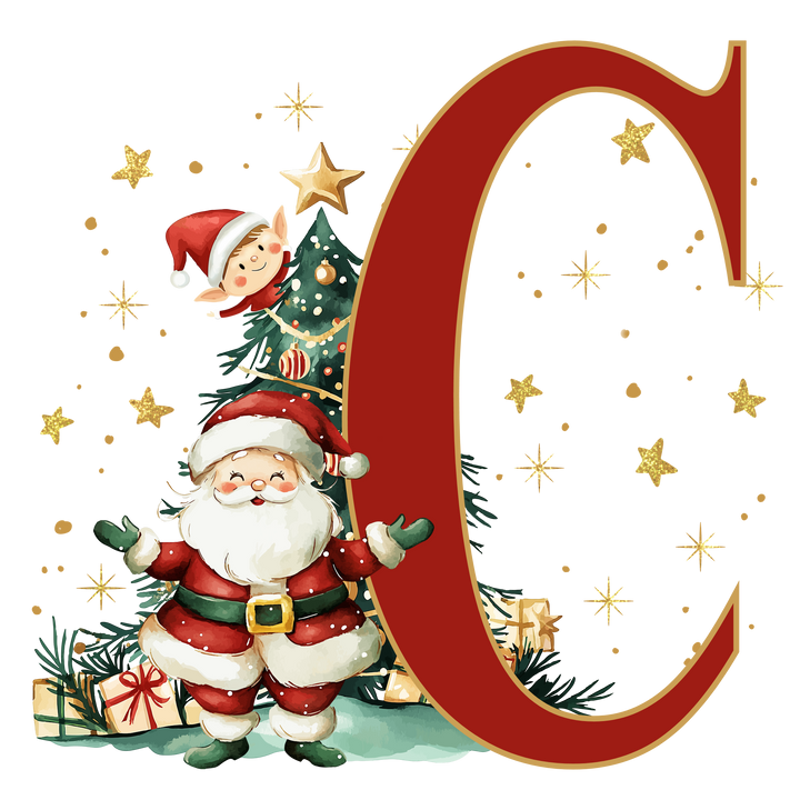 Initial Christmas Drawstring Sack - Santa Claus