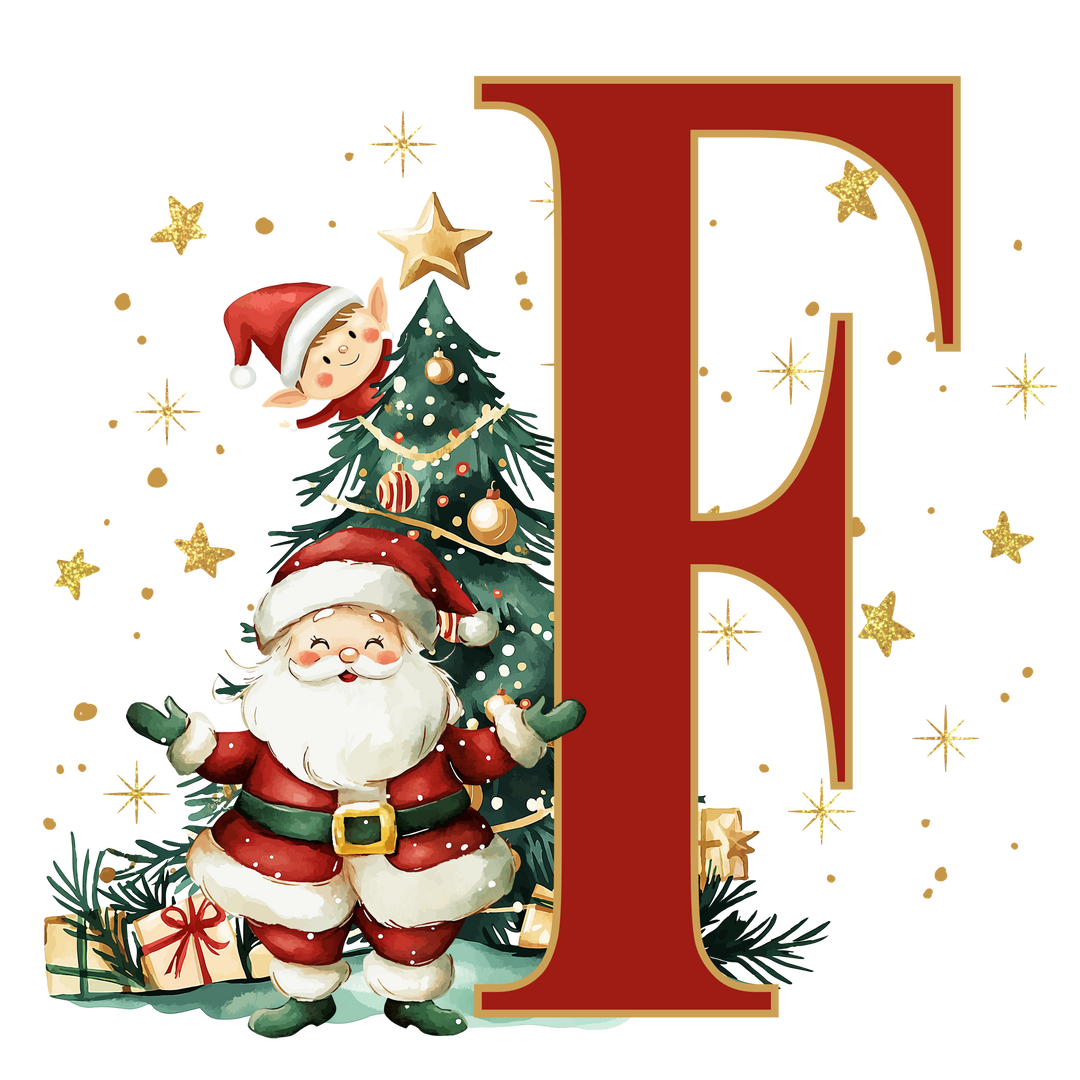 Initial Christmas Drawstring Sack - Santa Claus