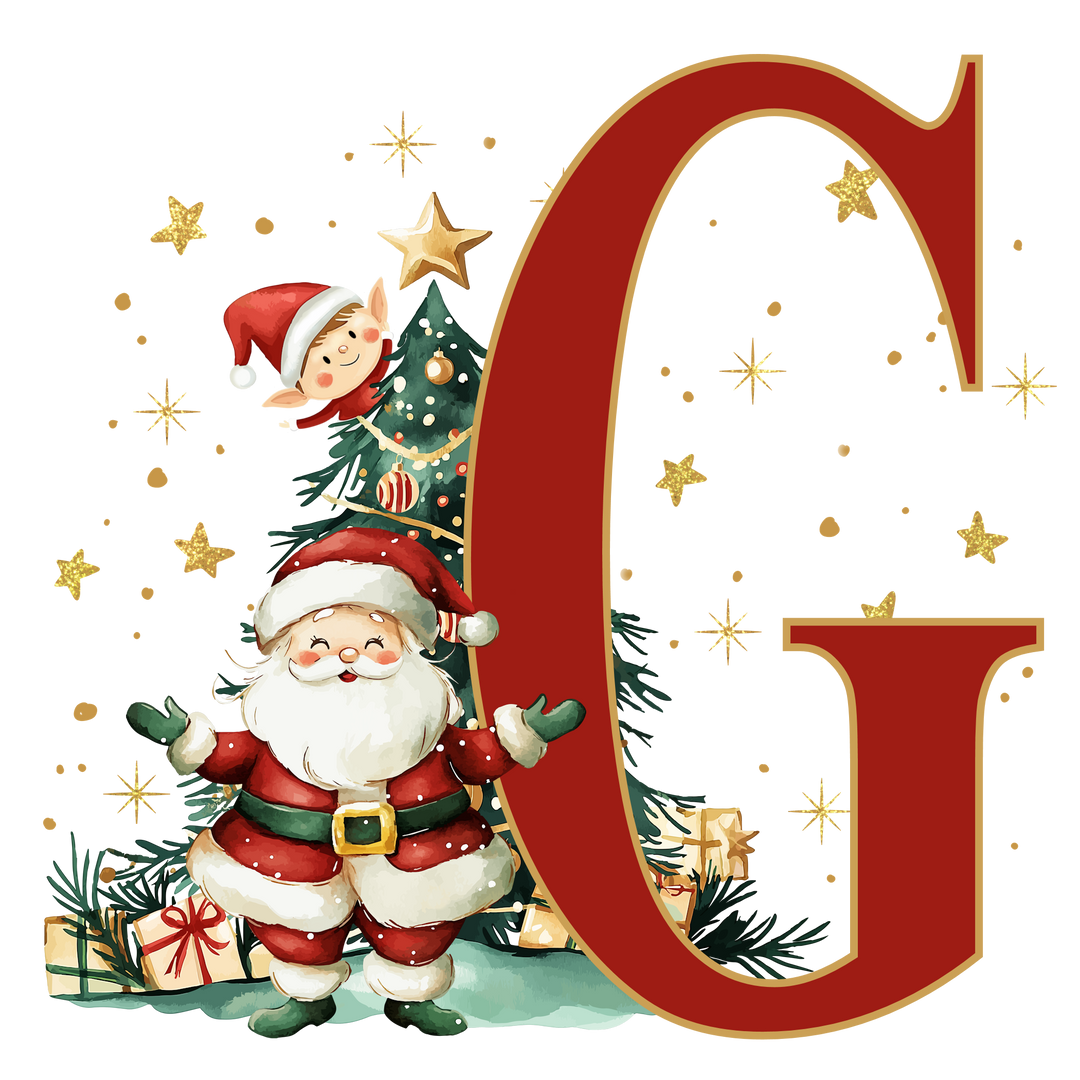 Initial Christmas Drawstring Sack - Santa Claus