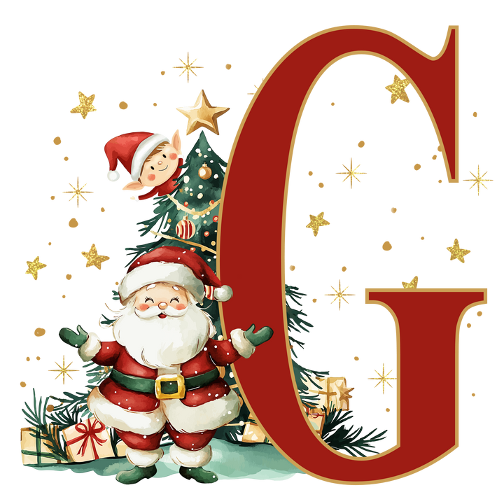 Initial Christmas Drawstring Sack - Santa Claus