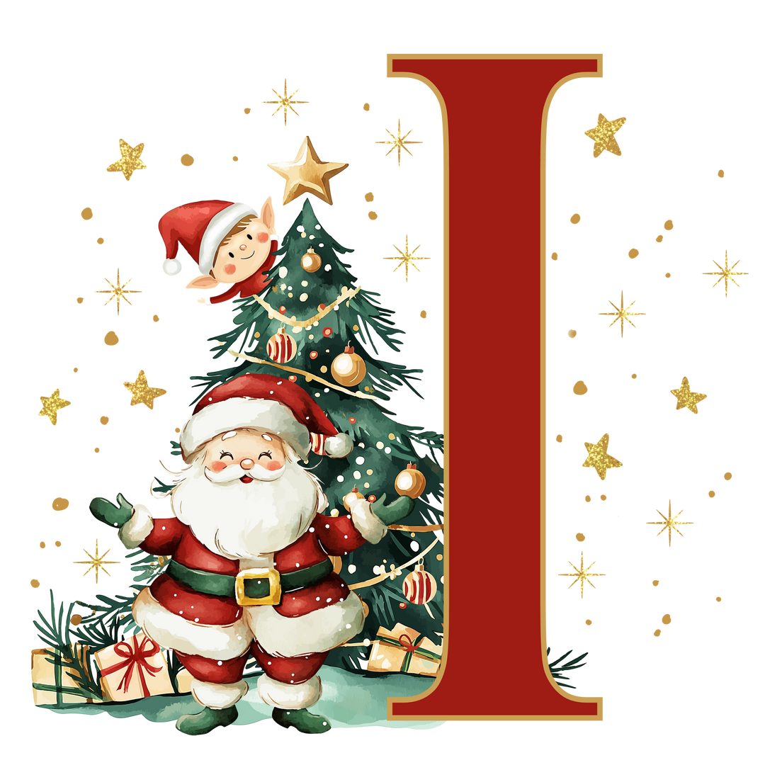 Initial Christmas Drawstring Sack - Santa Claus