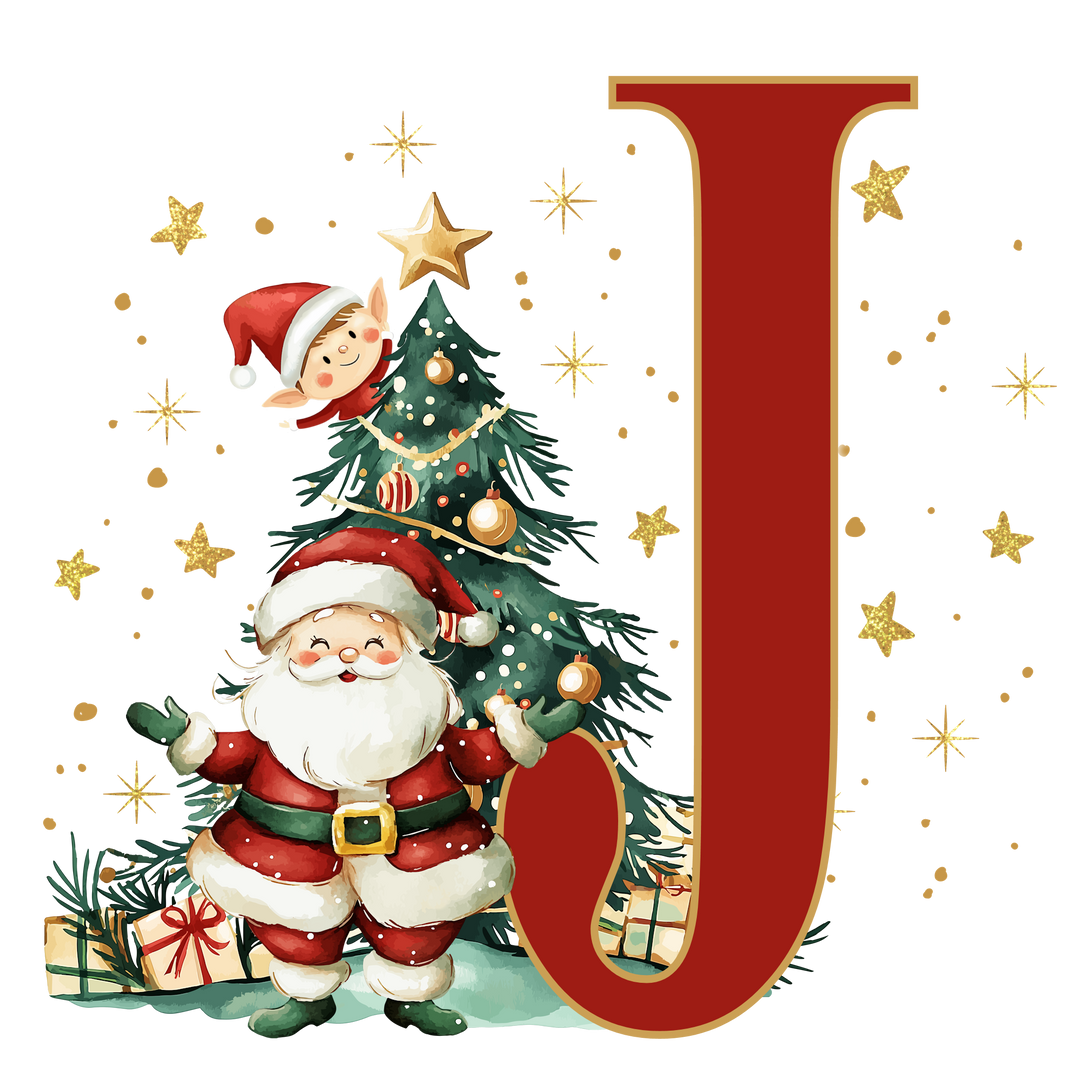 Initial Christmas Drawstring Sack - Santa Claus