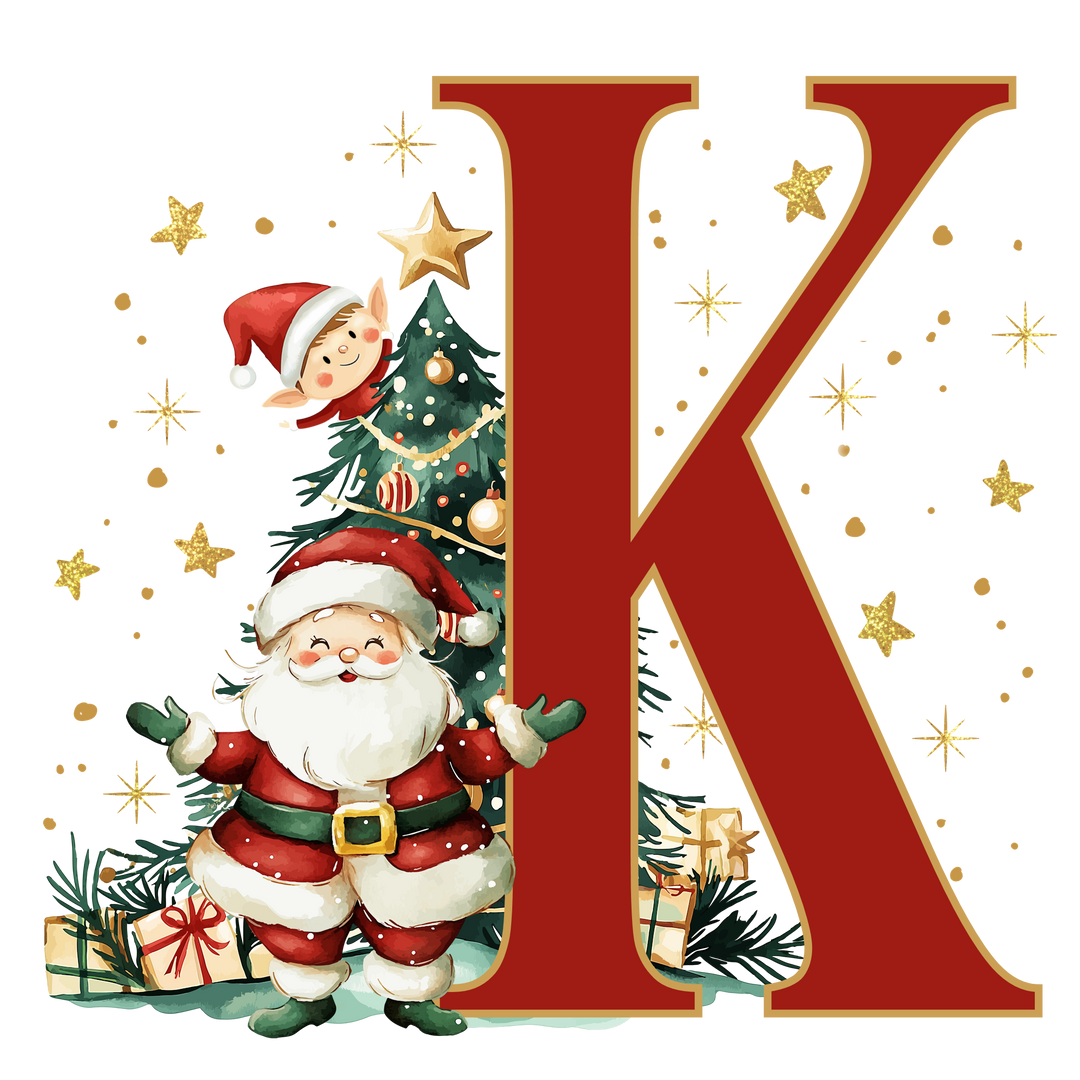 Initial Christmas Drawstring Sack - Santa Claus
