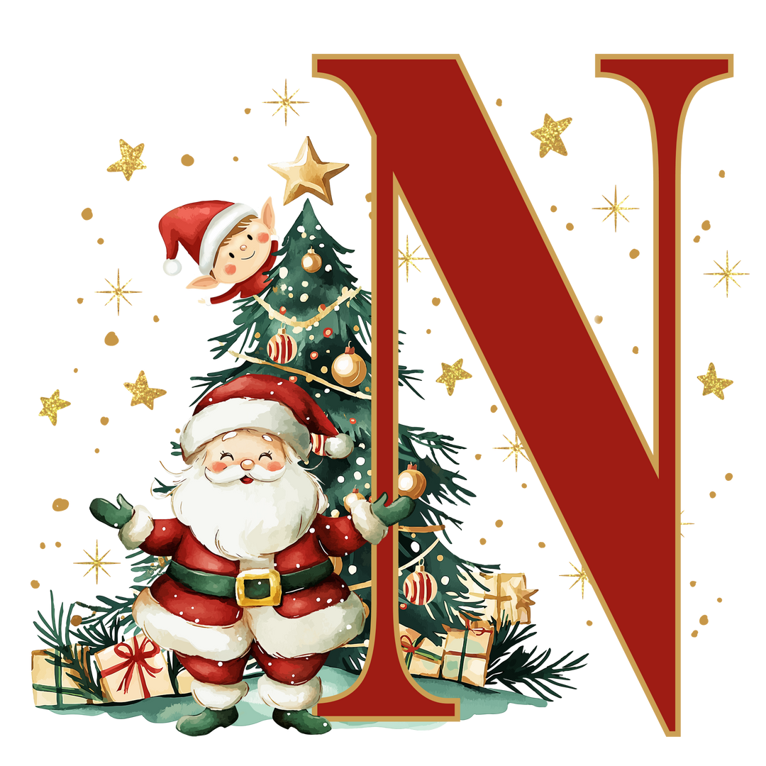 Initial Christmas Drawstring Sack - Santa Claus