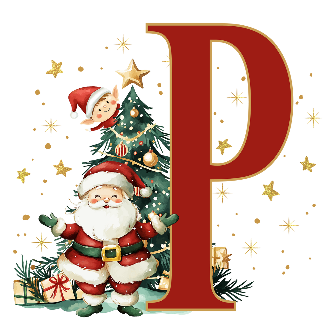 Initial Christmas Drawstring Sack - Santa Claus