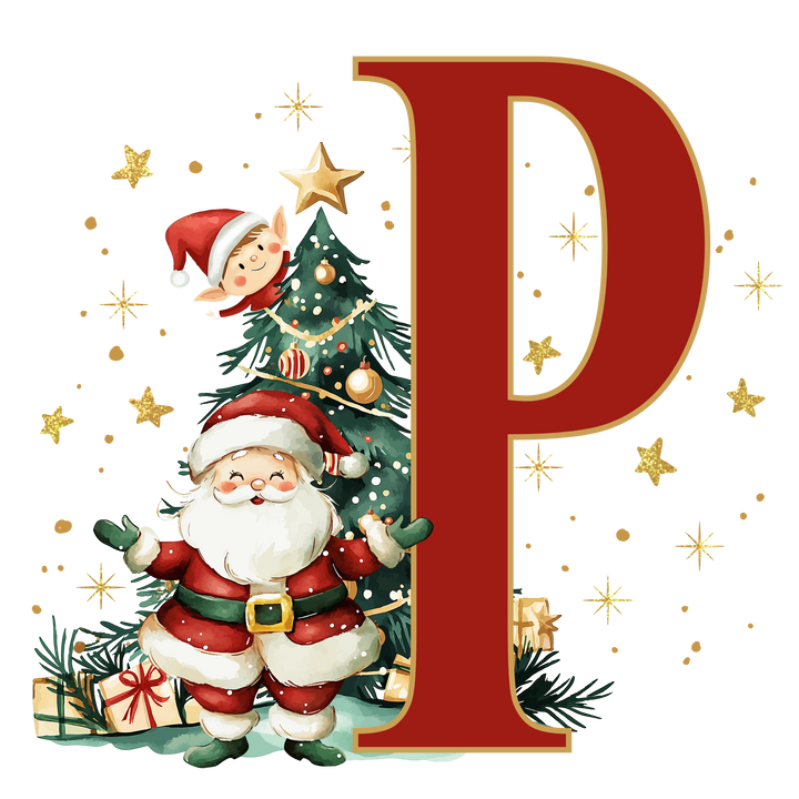 Initial Christmas Drawstring Sack - Santa Claus