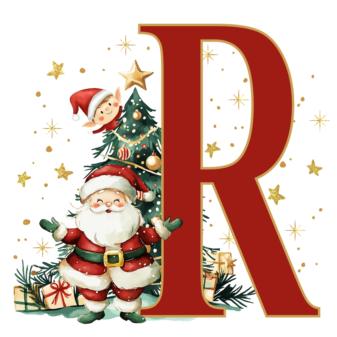 Initial Christmas Drawstring Sack - Santa Claus