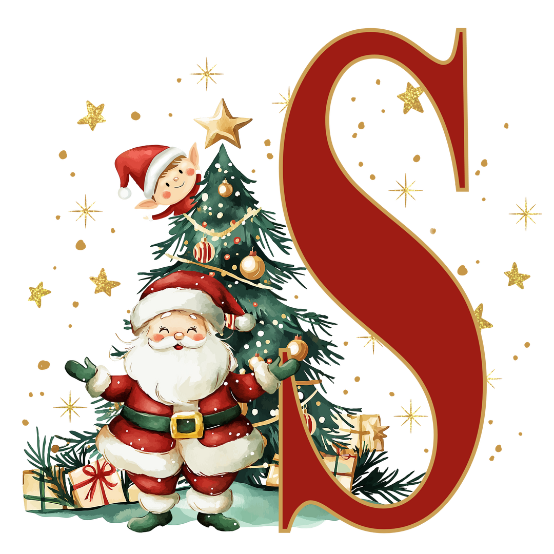 Initial Christmas Drawstring Sack - Santa Claus