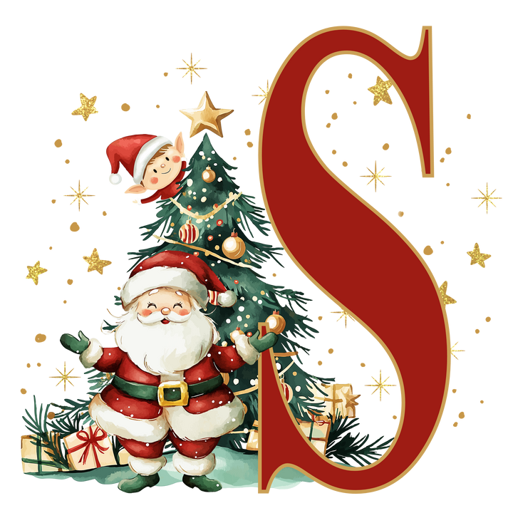 Initial Christmas Drawstring Sack - Santa Claus