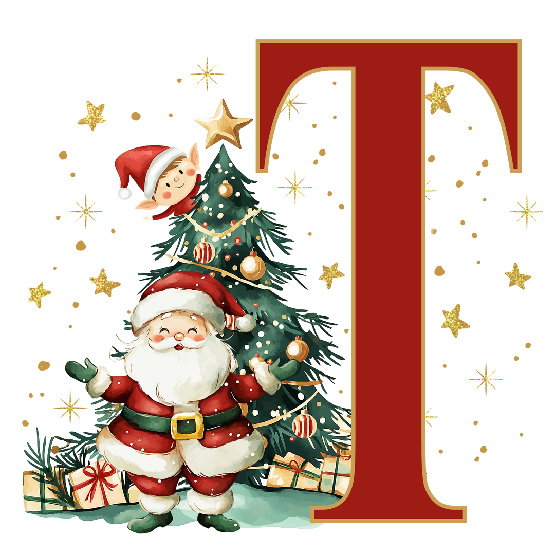 Initial Christmas Drawstring Sack - Santa Claus
