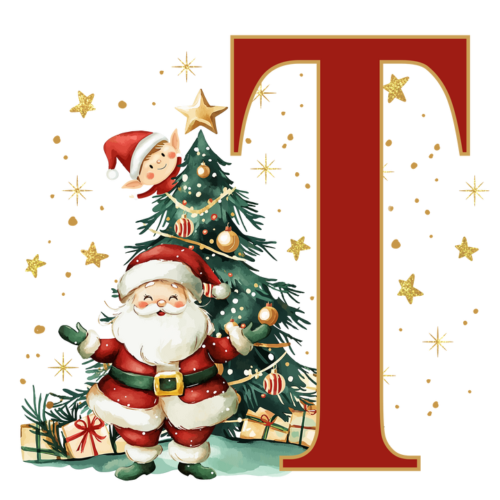 Initial Christmas Drawstring Sack - Santa Claus