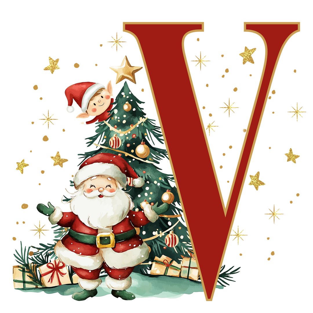 Initial Christmas Drawstring Sack - Santa Claus