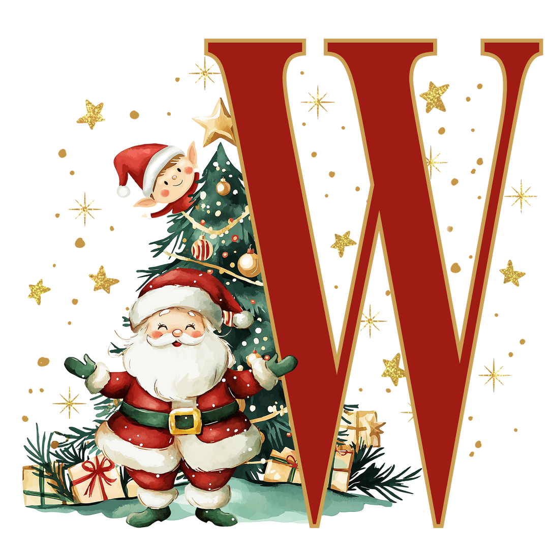 Initial Christmas Drawstring Sack - Santa Claus