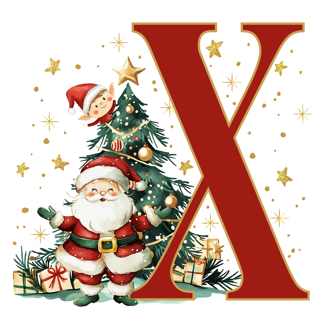 Initial Christmas Drawstring Sack - Santa Claus