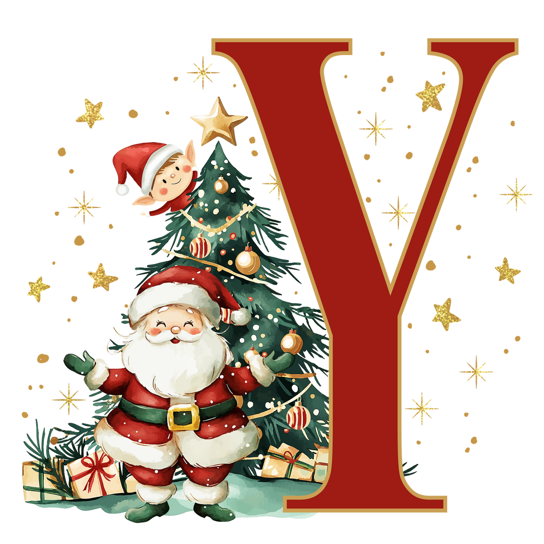 Initial Christmas Drawstring Sack - Santa Claus