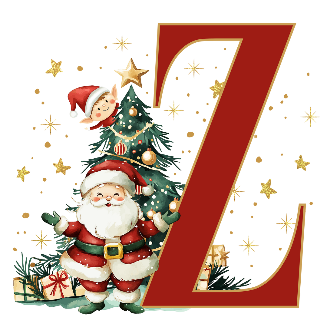 Initial Christmas Drawstring Sack - Santa Claus