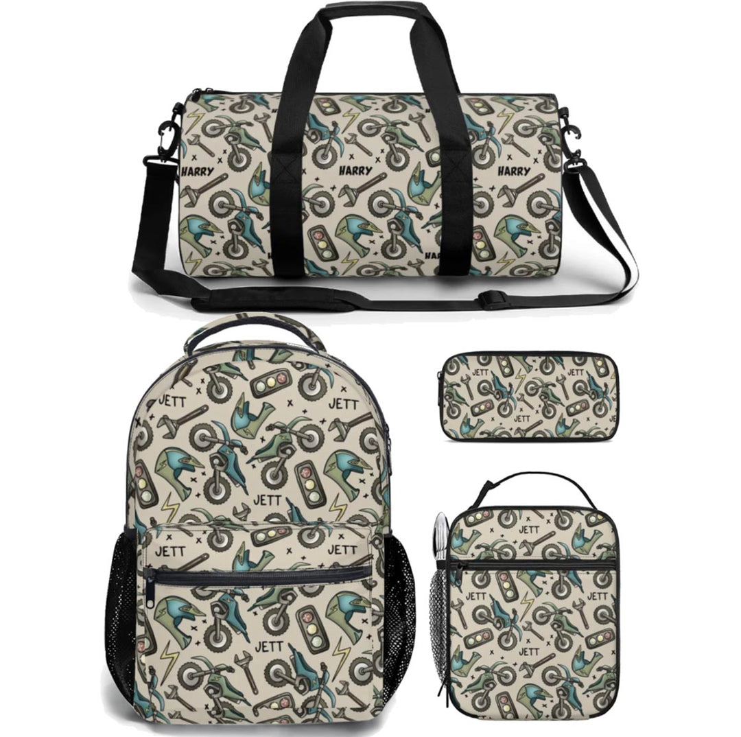 motorbike kids backpack duffle bag lunch bag