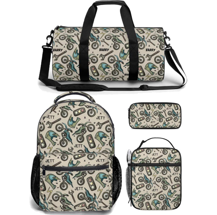 motorbike kids backpack duffle bag lunch bag