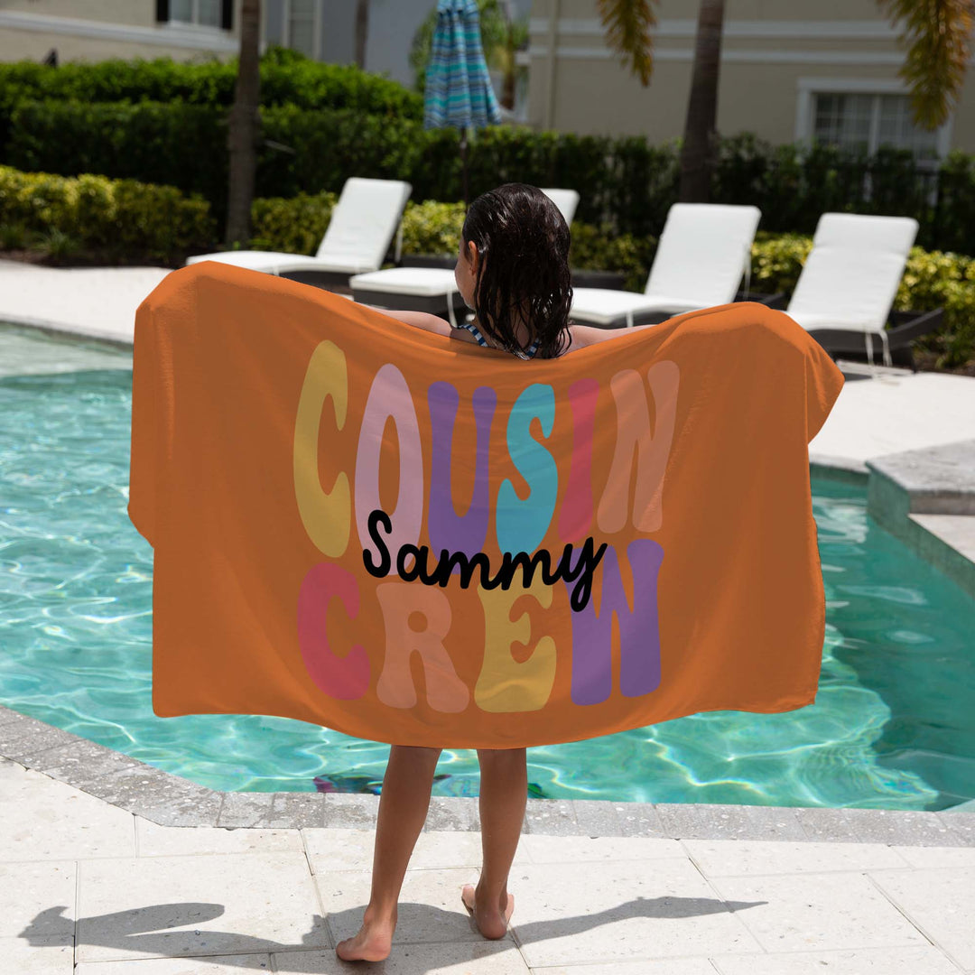orange cousin crew personalised towel