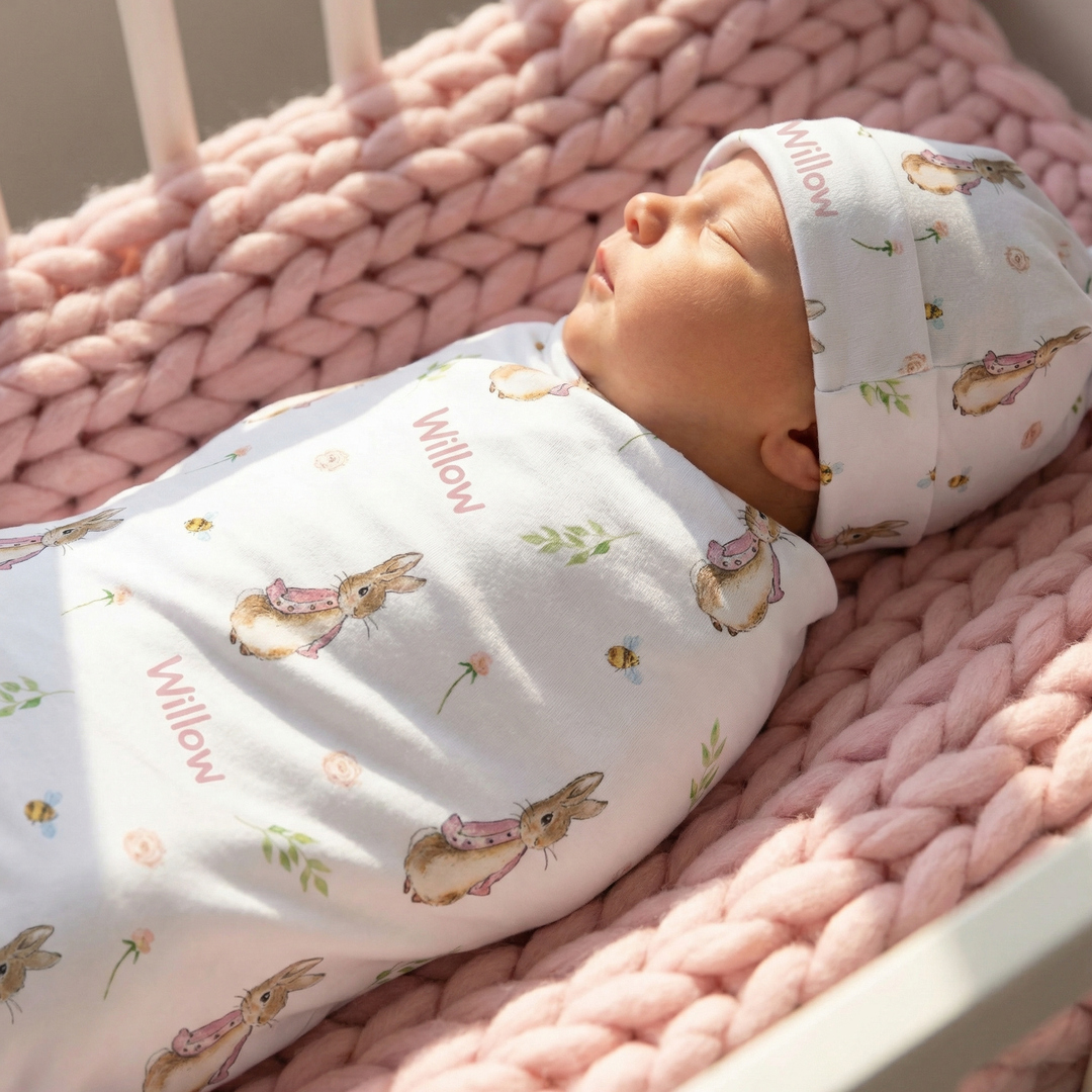 Personalised Swaddle & Beanie Set