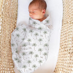 Personalised muslin swaddle wrap with baby name, soft breathable fabric, 120x120cm size, perfect for newborns and cuddles