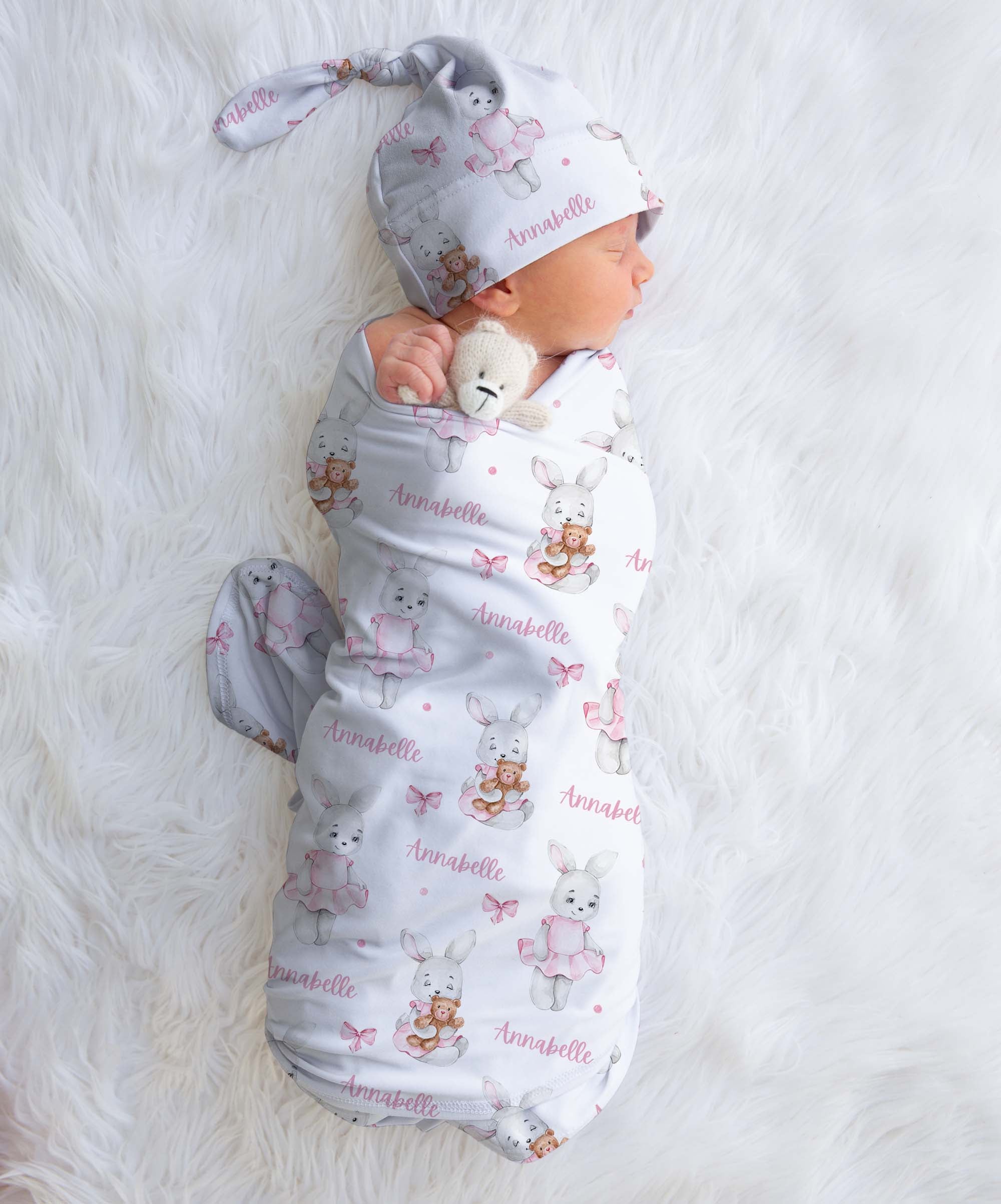 pink bunny baby swaddle