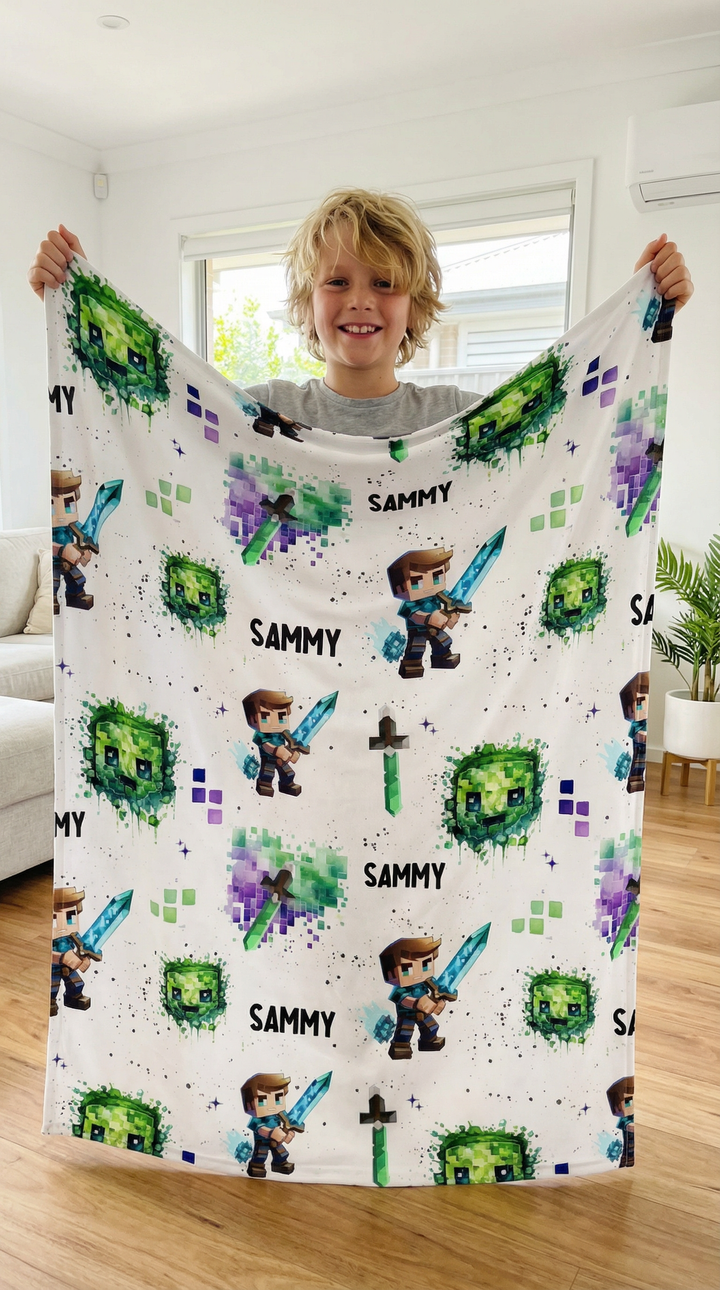 Soft personalised kids blankets with custom name, cozy fleece for children