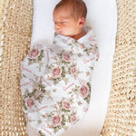 Personalised Muslin Swaddle wrap with baby name, soft breathable fabric, 120 x 120cm size, perfect for newborns and gifts