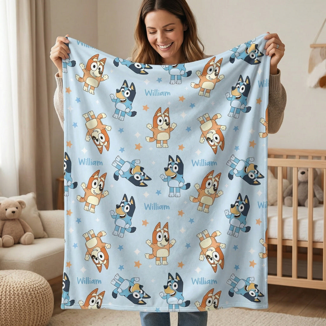 Soft personalised baby blanket with custom edge-to-edge print and stain-resistant fabric for newborns