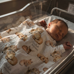 Personalised custom muslin swaddle wrap with baby name, lightweight and breathable fabric, 120x120cm size for newborns