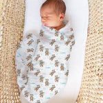 Personalised muslin swaddle wrap with baby name, soft breathable fabric, 120x120cm size for newborns and babies