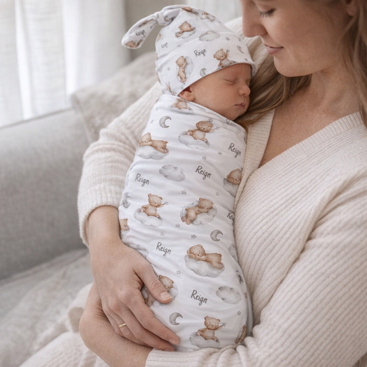 Personalised Swaddle & Beanie Set