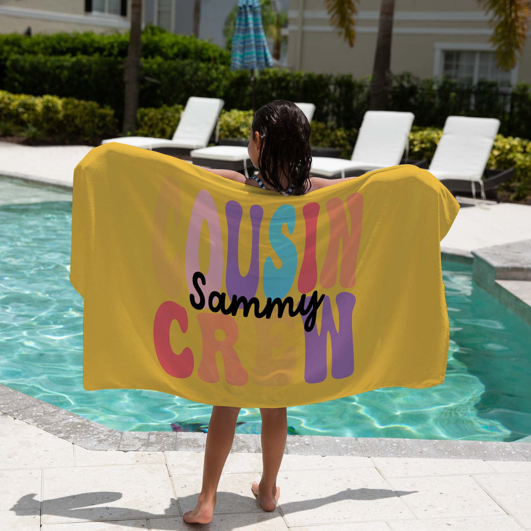 yellow cousin crew towel with custom name